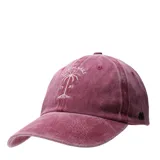 Gorra de béisbol color bordó con efecto desgastado, presenta un bordado frontal en hilo claro con el logo de una palmera y la inscripción North Sails 1970.