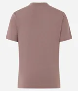 Blusa de ribana color marrón, con cuello redondo ajustado y mangas cortas.