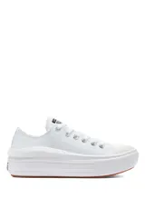 Championes Converse Chuck Taylor All Star Move Ox, color blanco, de lona con plataforma ondulada y suela de goma color marrón.
