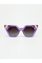Lentes de sol Tiwi modelo Hexagon II, con montura geométrica bicolor lila y rosa, y lentes degradadas en color borgoña.