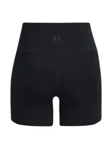 Short calza Under Armour Meridian Middy, color negro, de tiro alto con bolsillos laterales y confeccionado en tejido elástico de alto rendimiento.