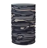 Bufanda tubular multifuncional Buff, modelo Original Ecostretch, con diseño estampado camuflado en tonos grises y negros. Accesorio versátil, ligero y transpirable, ideal para protección solar y actividades al aire libre.