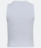 Top cropped musculosa de mujer, color marrón oscuro, confeccionado en tejido ribana acanalado, con cuello redondo y sin mangas.