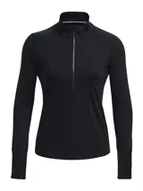 Buzo deportivo de media cremallera, diseñado para running. Presenta cuello alto, mangas largas con orificios para los pulgares y abertura para reloj en la muñeca izquierda. Confeccionado en tejido elástico que absorbe el sudor y se seca rápidamente.