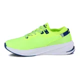 Championes de running Diadora Rush para hombre, color amarillo flúor con detalles en azul marino.