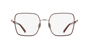 Lentes de receta con armazón metálico de forma cuadrada, color marrón con detalles en dorado en el puente y las patillas.
