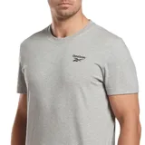 Remera gris de algodón con cuello redondo y logo Reebok estampado en el pecho.