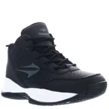 Championes deportivos Topper modelo Candun CS, de corte medio, color negro con detalles en gris oscuro. Presentan capellada con texturas combinadas, cierre mediante cordones y suela de goma blanca con base negra.
