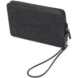 Mini bolso tipo sobre de la marca Havaianas, color negro con acabado brillante tipo glitter. Presenta una textura granulada característica de la marca, cierre superior con cremallera y una correa de muñeca extraíble.