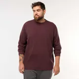 Sweater de punto canalé color borgoña, con cuello redondo y mangas largas.