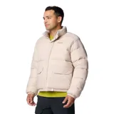 Campera puffer reversible de Columbia, color beige, con cuello alto, cierre frontal con solapa, bolsillos frontales con solapa y puños elásticos.