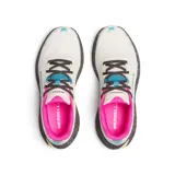 Zapatillas de running todoterreno Merrell Promorph, color blanco con detalles en gris, fucsia, turquesa y verde lima. Cuenta con suela Vibram y mediasuela amortiguada con efecto salpicado.