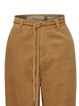 Pantalón de tiro alto y pierna recta confeccionado en cotelé de algodón orgánico, con lazo ajustable en la cintura.