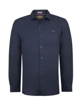 Camisa de manga larga RKF modelo Linenit de color azul navy, con cuello camisero, cierre frontal con botones a tono y detalle de logo bordado en rojo en el pecho.