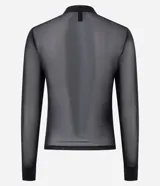 Blusa de manga larga confeccionada en punto con tule y transparencia, con cuello alto y acabado con sutiles puntos de brillo. Presenta un diseño ajustado al cuerpo.