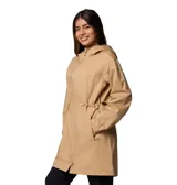 Campera impermeable Columbia con tecnología Omni-Tech y costuras selladas. Presenta capucha con visera, cierre frontal bidireccional, cintura ajustable con cordón, bolsillos laterales con cierre y puños ajustables.