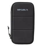 Billetera Rip Curl modelo Flight Travel, color negro, de diseño rectangular con cierre perimetral y el logo de la marca estampado en el frente.