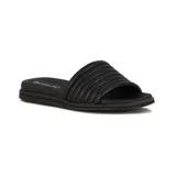 Sandalia baja Beira Rio color camel, con faja ancha acolchada y suela baja.