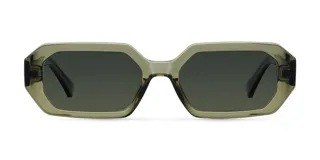 Lentes de sol geométricos color gris con lentes verdes polarizadas. Fabricados con materiales bio-based G850 y patillas de propionato de celulosa. Protección UV400.
