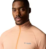 Buzo de hombre Columbia Titanium Summit Valley Half Zip, color salmón con cierre naranja en el cuello. Confeccionado en tejido de secado rápido, refrescante y reflectante del sol.