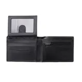 Billetera negra de cuero sintético con costuras marrones y logo de Rip Curl en la esquina inferior derecha.