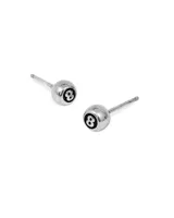 Par de aros de plata con forma de bola de billar número 8.