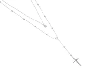 Collar doble de plata 925 con dije de lágrima y dije de corazón con circonias. Incluye cadena con dije de cruz colgante.