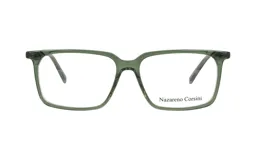 Lentes Nazareno Corsini modelo 0148/56, armazón de acetato translúcido en color verde con diseño rectangular.