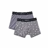 Pack de dos boxers Mistral de calce clásico, confeccionados en algodón con elastano. Incluye uno liso de color gris y otro gris con estampado de pequeños círculos, ambos con cintura elástica negra con el logo de la marca.
