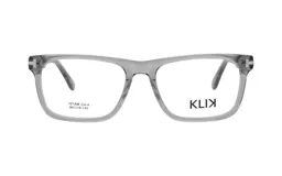 Anteojos de receta Klix modelo 101AM con armazón de acetato transparente en tono gris, de diseño rectangular y estilo clásico.