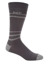 Calcetines de largo medio confeccionados en fibra de bambú, color gris con diseño de rayas horizontales y logo RKF en la parte superior. Presentan talón y puntera en tono gris claro.