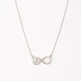 Collar plateado con dije de infinito y perla.
