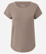 Remera deportiva de microfibra texturizada color marrón, con mangas cortas y recortes en los laterales.