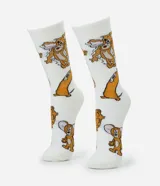 Medias de caña larga color blanco con estampado integral del personaje Jerry de Tom y Jerry.