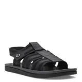Sandalias de hombre estilo deportivo, color negro con detalles en gris, con tiras ajustables y cierre de velcro.