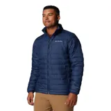 Campera puffer Columbia modelo Powder Lite II, color azul marino, con cierre frontal completo, bolsillos laterales con cremallera, cuello alto y tecnología Omni-Heat.
