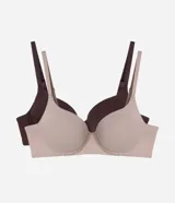 Kit de dos soutienes media copa con aro, confeccionados en microfibra lisa. Presentan un diseño de soporte y realce natural con tirantes ajustables.