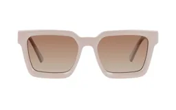 Lentes de sol unisex con marco cuadrado de acetato color rosa pálido y lentes degradadas en tonos marrones.