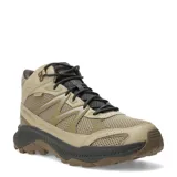 Botas de trekking Merrell modelo Tempo Exp Mid Wp, color beige con detalles en gris oscuro. Presentan una combinación de malla transpirable y refuerzos sintéticos, con tecnología impermeable, cordones ajustables y suela de goma con relieve para mayor tracción.