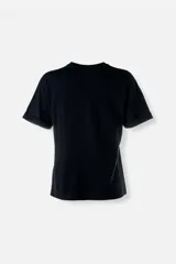 Remera negra de algodón con estampa de Mickey Mouse con efecto tie-dye multicolor.