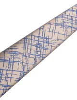 Corbata de seda azul marino con estampado paisley en tonos rosados y blancos.