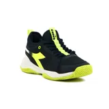 Championes Diadora Match Point para hombre, color azul marino con detalles en amarillo flúor y suela blanca.