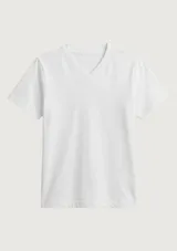 Remera básica de algodón color blanco con cuello en V y mangas cortas.