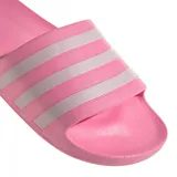 Sandalias Adidas Adilette Aqua color rosa con tres tiras blancas horizontales.
