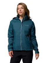 Campera impermeable Columbia Switchback IV color azul oscuro, con capucha ajustable, cierre frontal y bolsillos laterales con cremallera.