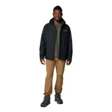 Campera impermeable Columbia Hikebound II de color negro, con capucha ajustable, cierre frontal y bolsillos con cremallera. Incluye el logo de la marca bordado en el pecho.