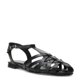 Sandalias chatitas Bottero de cuero negro, con diseño de tiras cruzadas tipo huarache y cierre de pulsera con hebilla metálica.