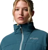 Campera técnica Columbia Titanium con tecnología Omni-Heat y Omni-Shield. Presenta cierre frontal completo, cuello alto con protección para la barbilla, bolsillos laterales y en el pecho con cierre, y puños con ribete elástico.