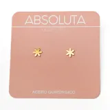 Aros tipo abridores con diseño de flor de seis pétalos en color dorado, fabricados en acero quirúrgico.