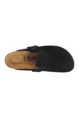 Zueco Birkenstock Boston Sfb Leve, color negro, con plantilla anatómica de corcho y látex, capellada de ante y suela de EVA.